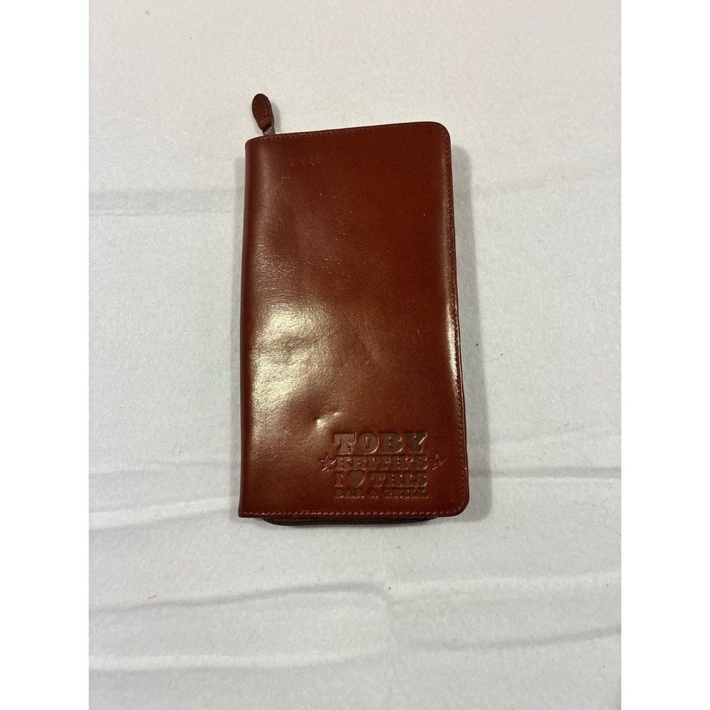 Toby Keiths I Love This Bar & Grill Leather Zip Around Travel Wallet Brown